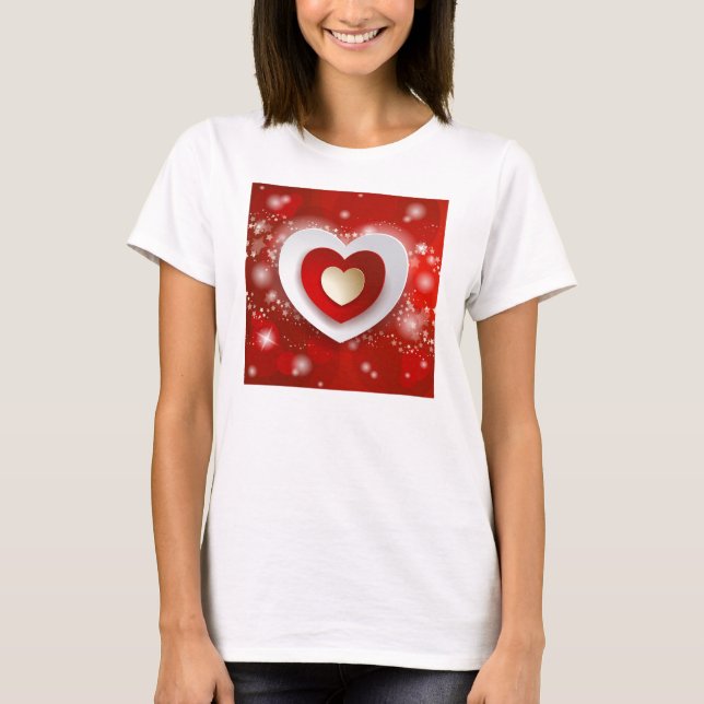 Hearts on red background T-Shirt (Front)