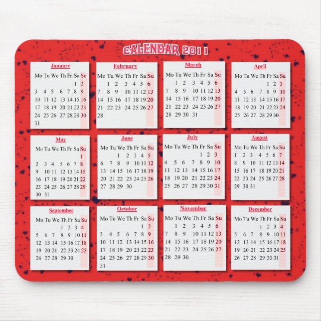 Hearts on red mousepad/ calendar mouse pad (Front)