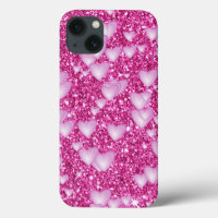 Hearts on Sparkling glitter print, pink