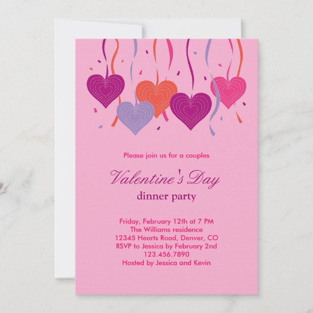 Hearts on String Valentine's Day Invitation (Front)