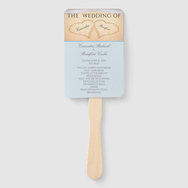 Hearts on the Beach Wedding ceremony program Hand  Fan (Front)
