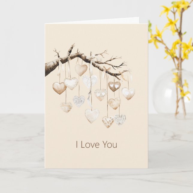 Hearts on Tree Branch Love Card (Yellow Flower)