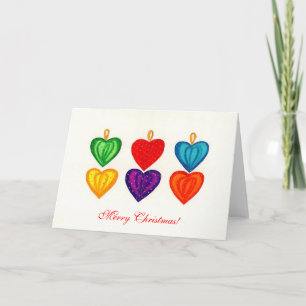 Hearts Ornaments, Merry Christmas! Holiday Card