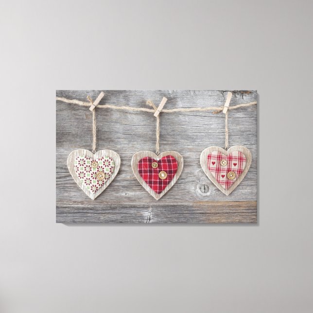 Hearts over a Wooden Table Canvas Print (Front)