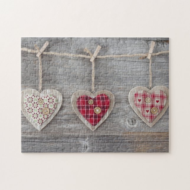Hearts over a Wooden Table Jigsaw Puzzle (Horizontal)