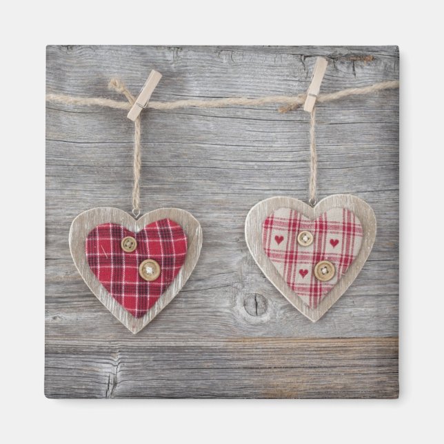 Hearts over a Wooden Table Magnet (Front)
