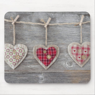 Hearts over a Wooden Table Mouse Pad