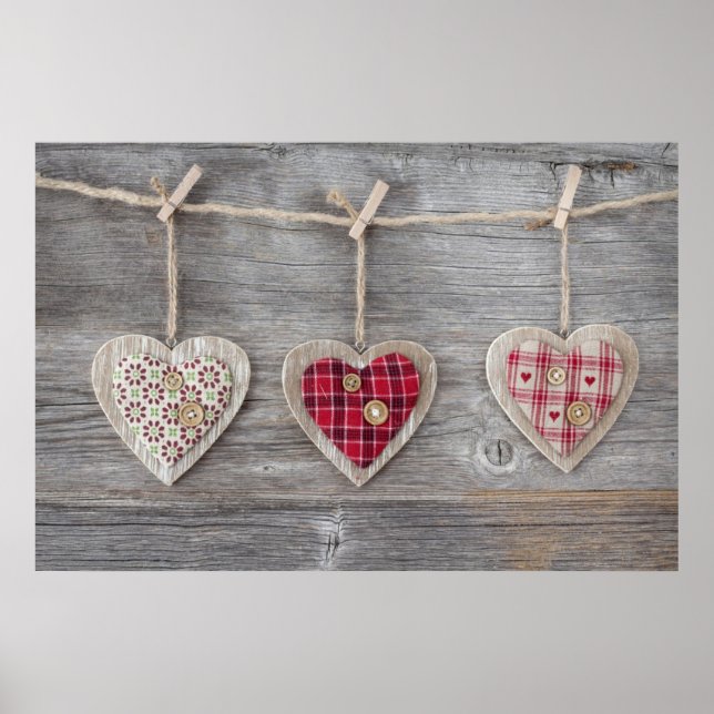 Hearts over a Wooden Table Poster (Front)