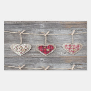 Hearts over a Wooden Table Rectangular Sticker
