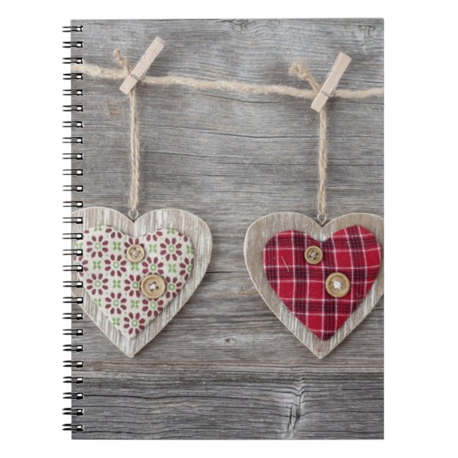 Hearts over a Wooden Table Spiral Notebook (Front)