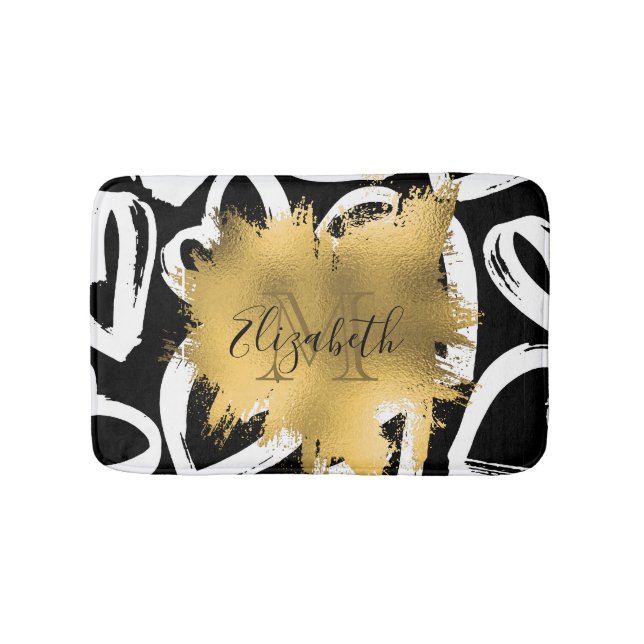 Hearts Pattern and Golden Foil Bath Mat (Front)