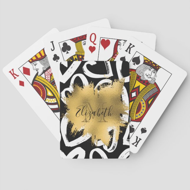 Hearts Pattern and Golden Foil Playing Cards (Back)