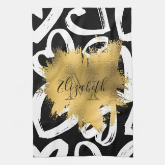 Hearts Pattern and Golden Foil Tea Towel