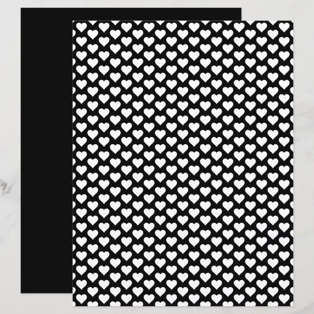 Hearts Pattern Black and White Scrapbook Paper (Front/Back)
