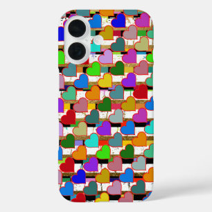 hearts pattern colourful iPhone 16 case