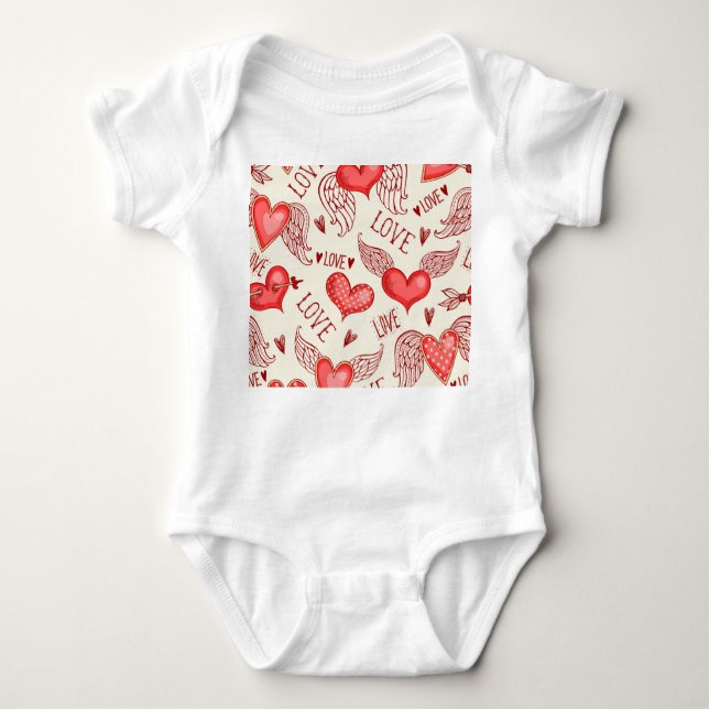 Hearts Pattern for Valentine's Day Baby Bodysuit (Front)
