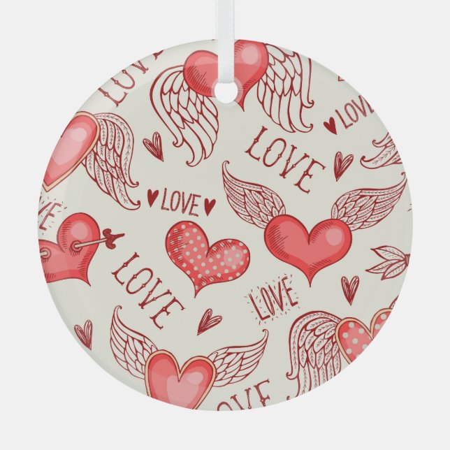 Hearts Pattern for Valentine's Day Glass Tree Decoration (Front)