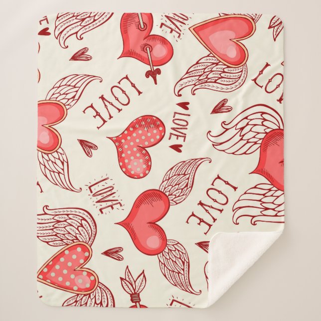 Hearts Pattern for Valentine's Day Sherpa Blanket (Front)