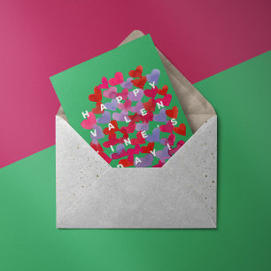 Hearts pattern green, violet Valentine's Day Card