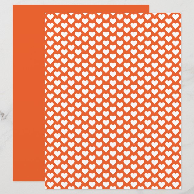 Hearts Pattern Halloween Orange Scrapbook Paper (Front/Back)