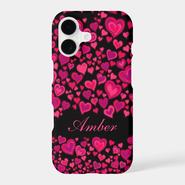 Hearts pattern hot pink and black custom case (Back)