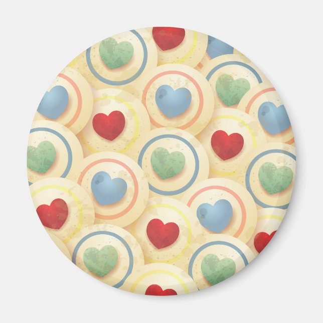 Hearts pattern in vintage style magnet (Front)