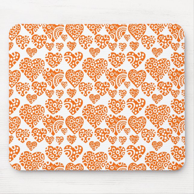 Hearts Pattern - Orange on White Mouse Pad (Front)