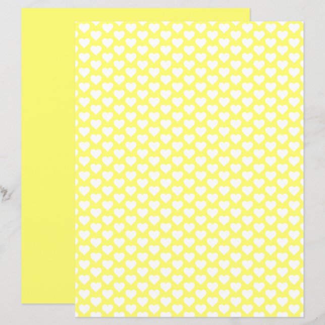 Hearts Pattern Pastel Yellow Shade Scrapbook Paper (Front/Back)