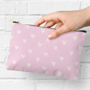 Hearts Pattern Pink and Cream Print Accessory Pouch