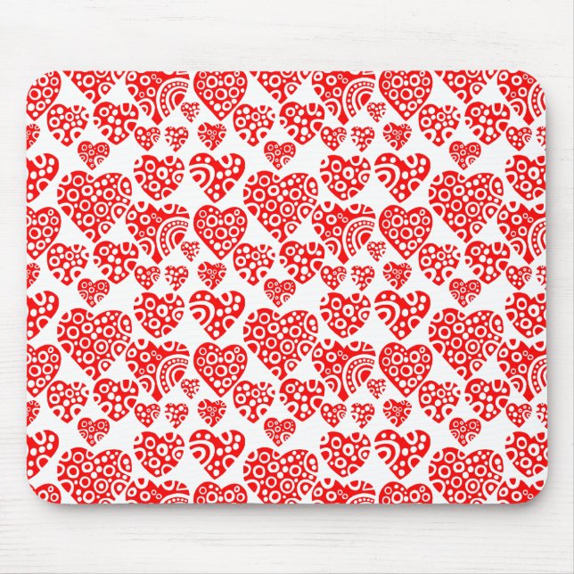 Hearts Pattern - Red on White Mouse Pad (Front)
