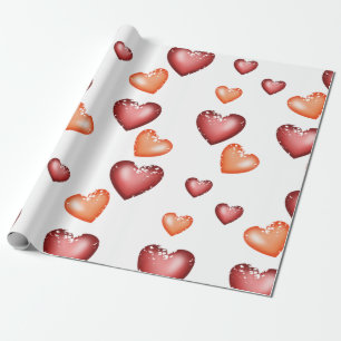 Hearts Pattern Red Orange for Valentine's day or W Wrapping Paper