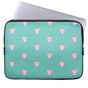 Hearts Pattern Simple Pink Teal Laptop Sleeve