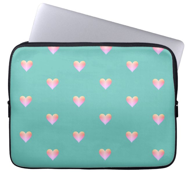 Hearts Pattern Simple Pink Teal Laptop Sleeve (Front)
