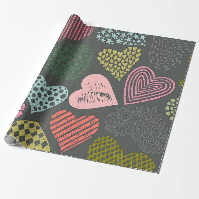 Hearts pattern wrapping paper (Unrolled)