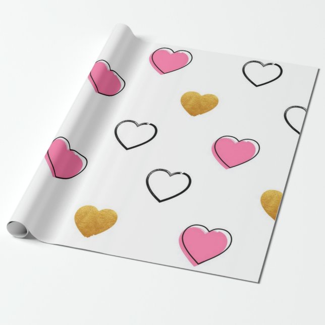 Hearts pattern wrapping paper (Unrolled)