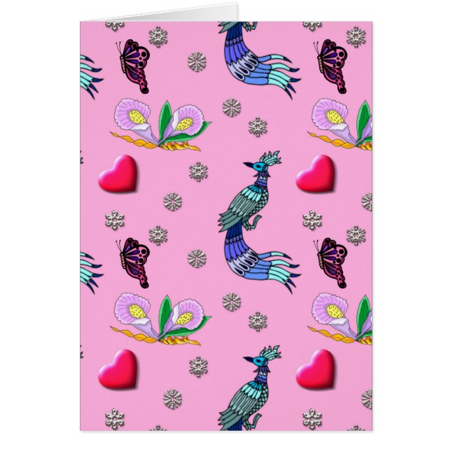 Hearts & Peacocks - Pink & Cyan Delight (Front)