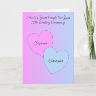 Hearts Personalised 12th Wedding Anniversary Card