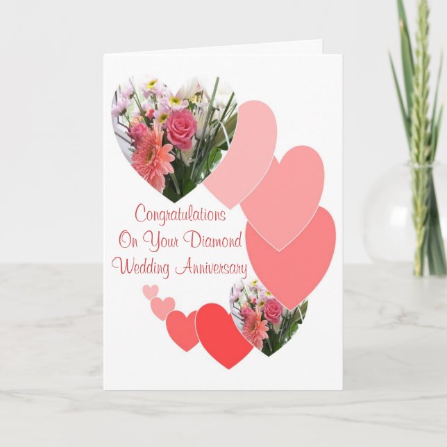 Hearts Personalised 60th Wedding Anniversary Card (Front)