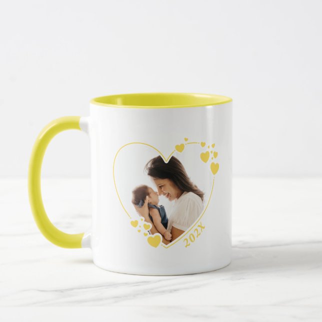 Hearts Photo Frame Mug Yellow (Left)