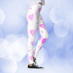 Hearts Pink Dots Watercolor Pattern Leggings