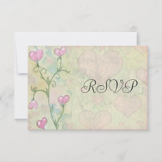 Hearts Pink Floral Wedding RSVP Reply Cards (Front)