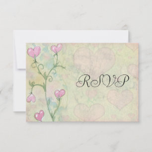 Hearts Pink Floral Wedding RSVP Reply Cards