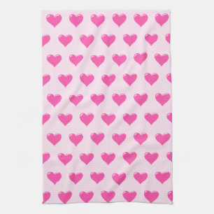Hearts Pink Kitchen Towel - Your Colour