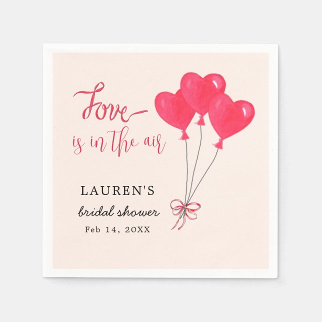 Hearts Pink Love is in the Air Bridal Shower Napkin (Front)