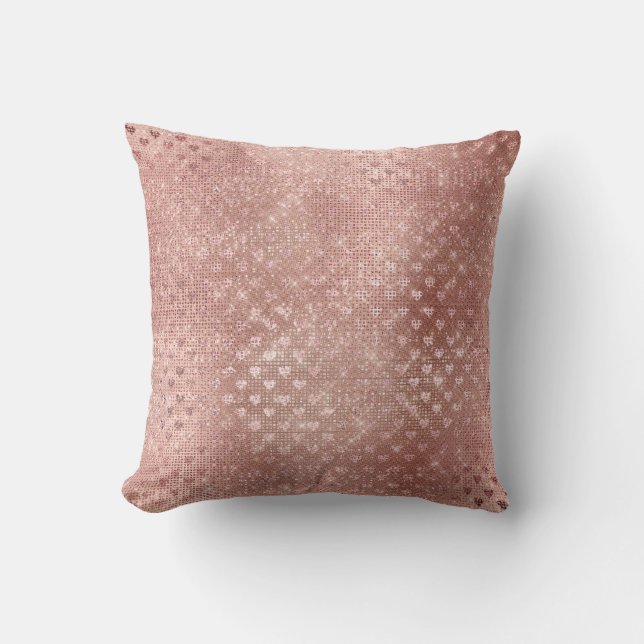 Hearts Pink Rose Gold Blush Sequin Metallic Cushion (Front)