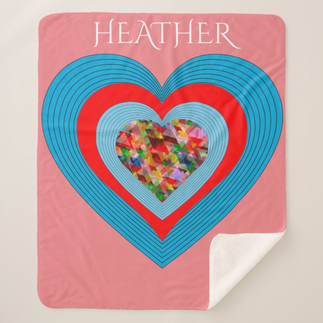 Hearts pink sherpa blanket with personalised name (Front)
