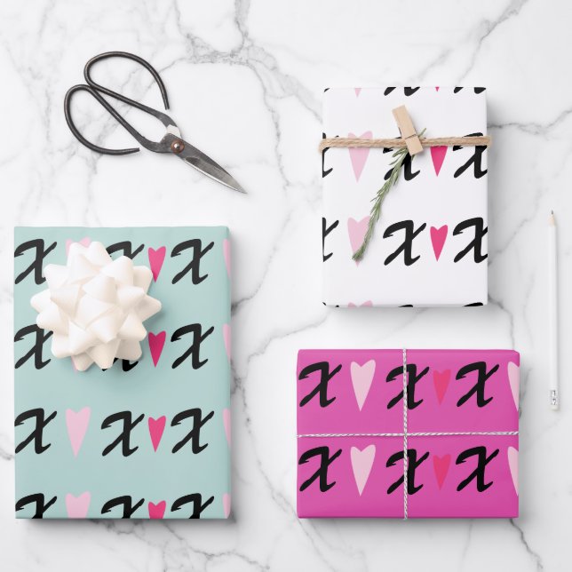 Hearts Pink X's and Hearts Pattern  Wrapping Paper Sheet (Front)