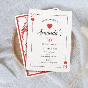 Hearts Playing Card 30th Birthday Invitation