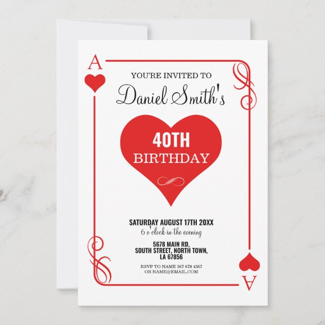 Hearts Playing Card Birthday Ace Las Vegas Casino (Front)