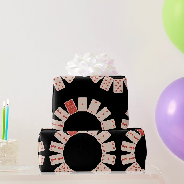Hearts Playing Cards Circle Wrapping Paper (Creator Uploaded)